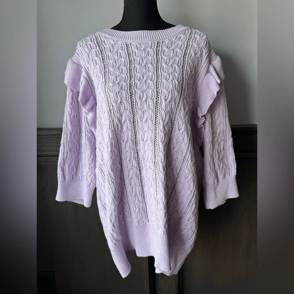 Design 365 Lilac purple Cable Knit Women's Sweater 3/4 sleeves 2X - Picture 1 of 6